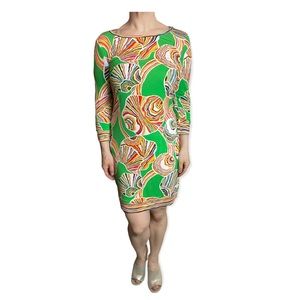 Trina Turk Indio Green Psychedelic Shells sheath dress size 2